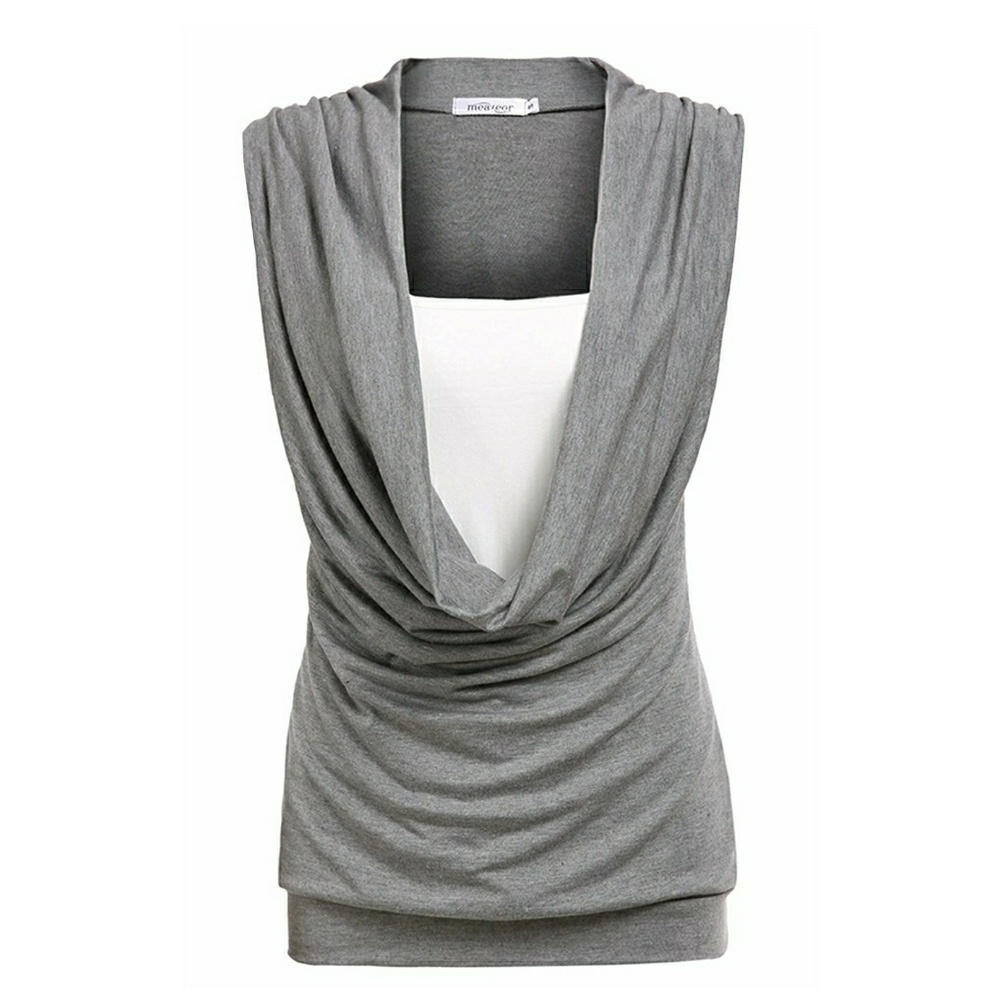 Rouched cowl neck sleeveless tank shirt